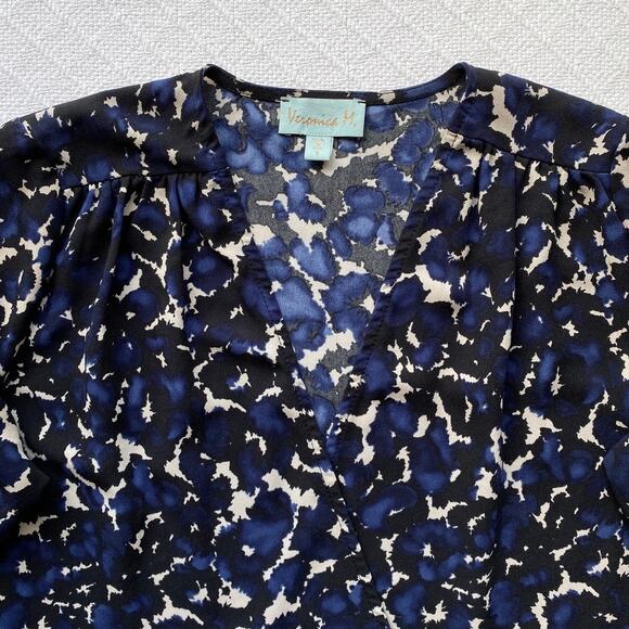 Veronica M. Blue Black Watercolor Abstract Print Wrap Tie Blouse V-Neck Small - Picture 3 of 9